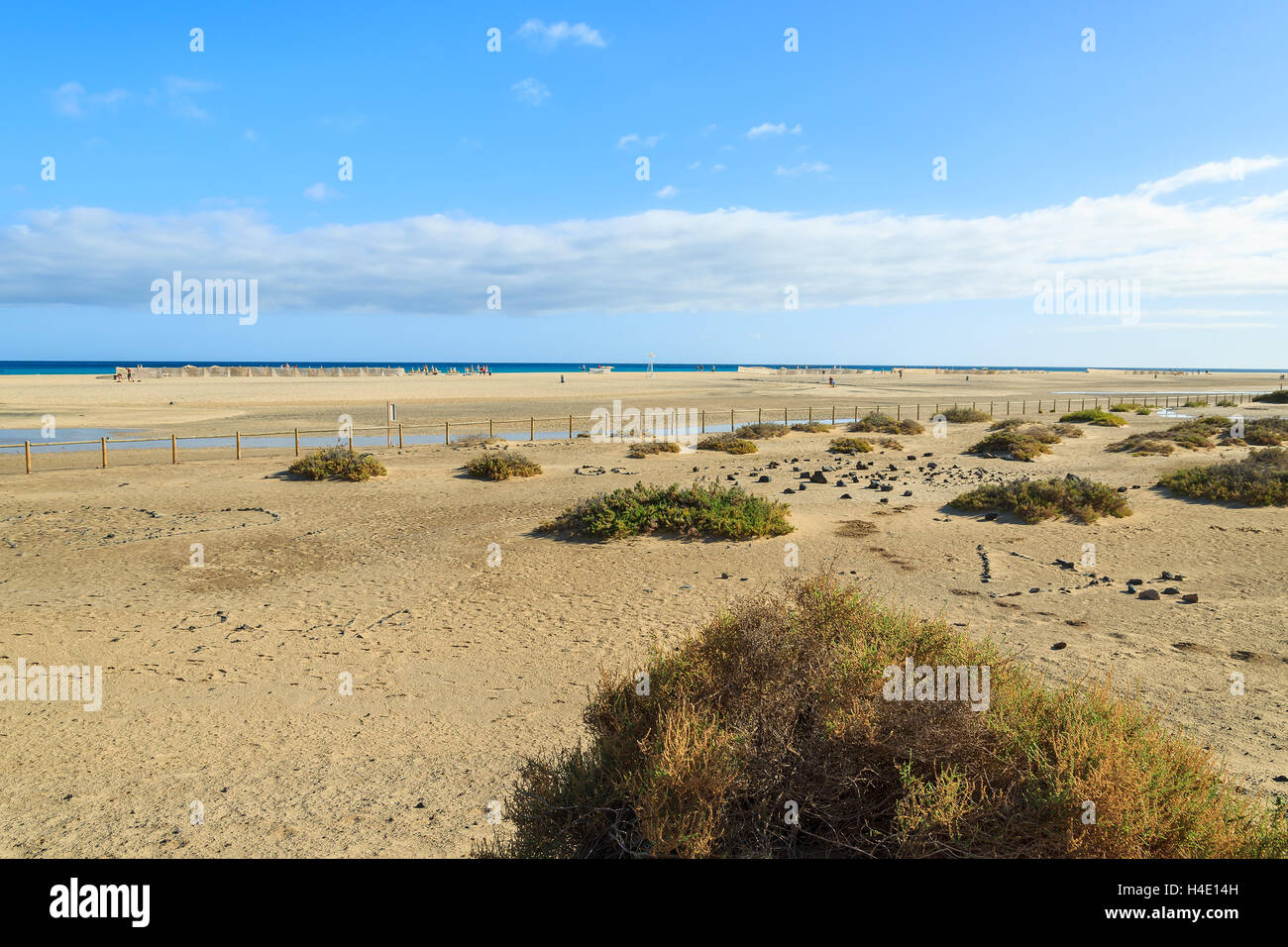 Morro Jable sandigen Strand an der Küste von Jandia Peninsula, Fuerteventura, Kanarische Inseln, Spanien Stockfoto