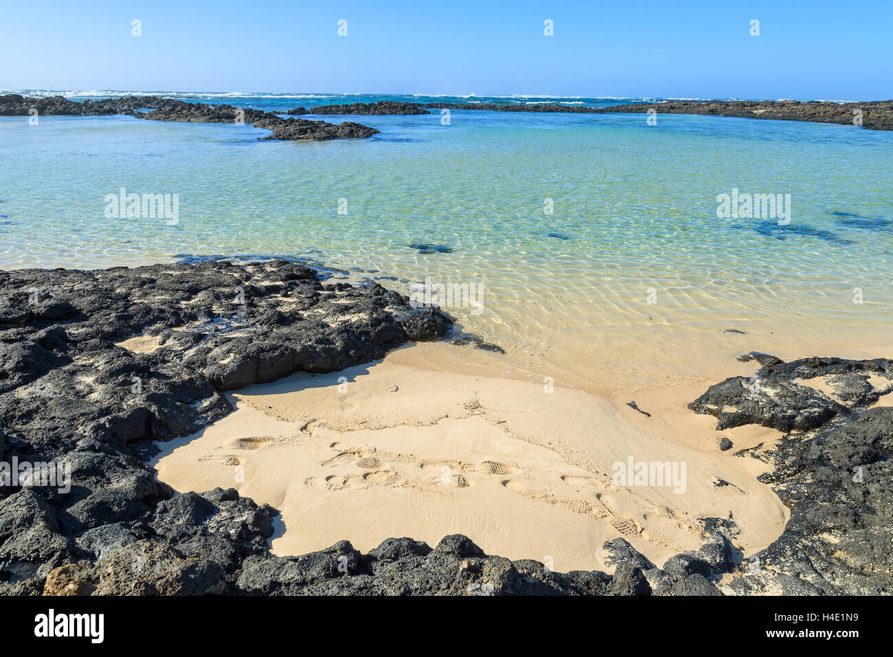 Strand Lagune in El Cotillo Stadt, Fuerteventura, Kanarische Inseln, Spanien Stockfoto