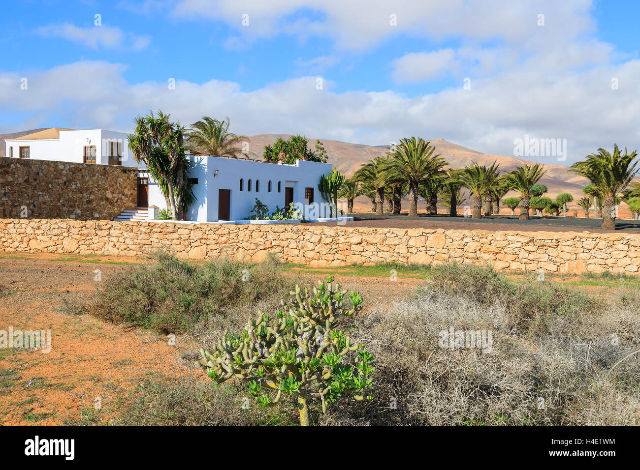 Traditionellen kanarischen Stil Häuser in Antigua Windmühle Museumsdorf, Fuerteventura, Kanarische Inseln, Spanien Stockfoto
