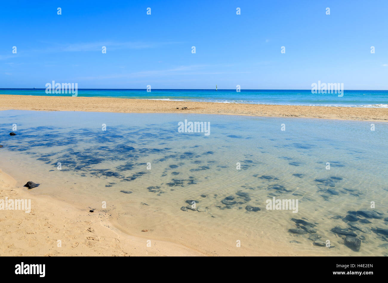 Kristallklares Wasser am Strand Lagune, Morro Jable, Fuerteventura, Kanarische Inseln, Spanien Stockfoto