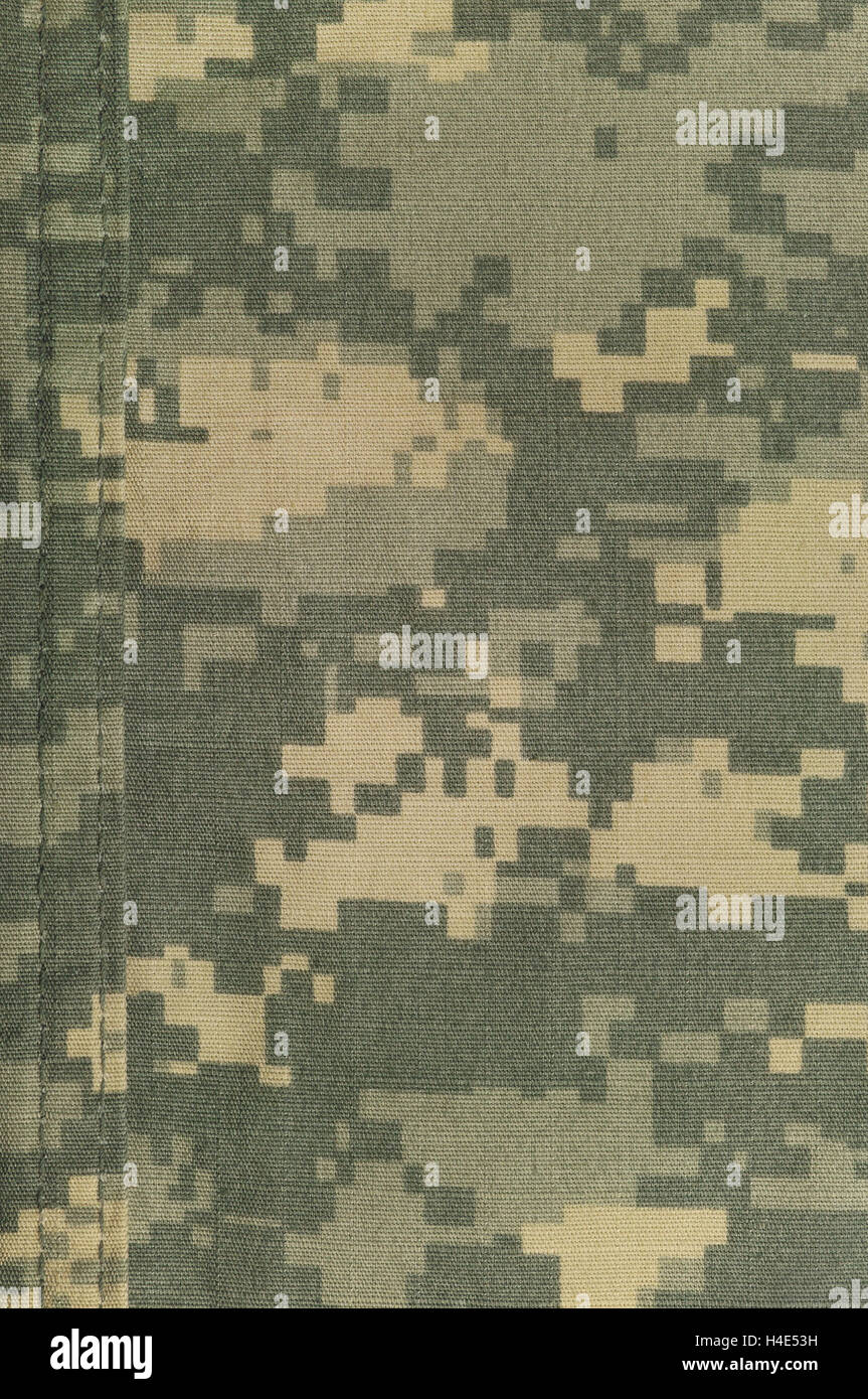 Universelle Camouflage-Muster, Armee zu bekämpfen, einheitlichen digitalen Camo, Faden Naht, USA militärische ACU Makro Nahaufnahme, detaillierte Stockfoto