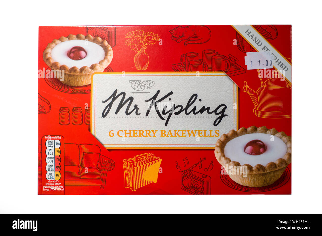 Herr Kipling Cherry Bakewell Törtchen mit Preisschild Stockfoto