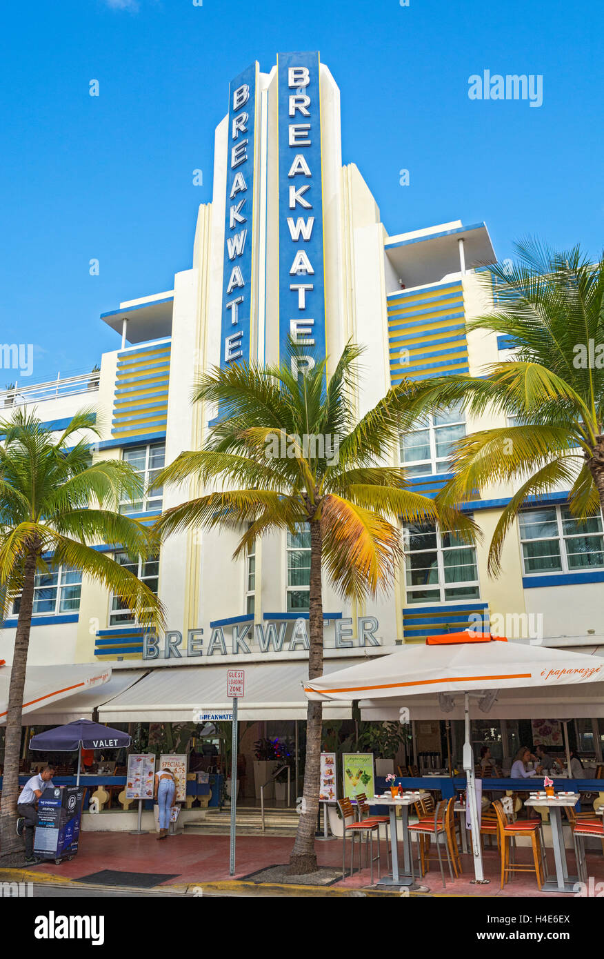 Florida, Miami Beach, Art Deco District, Ocean Avenue, Wellenbrecher-Hotel, restaurant Stockfoto