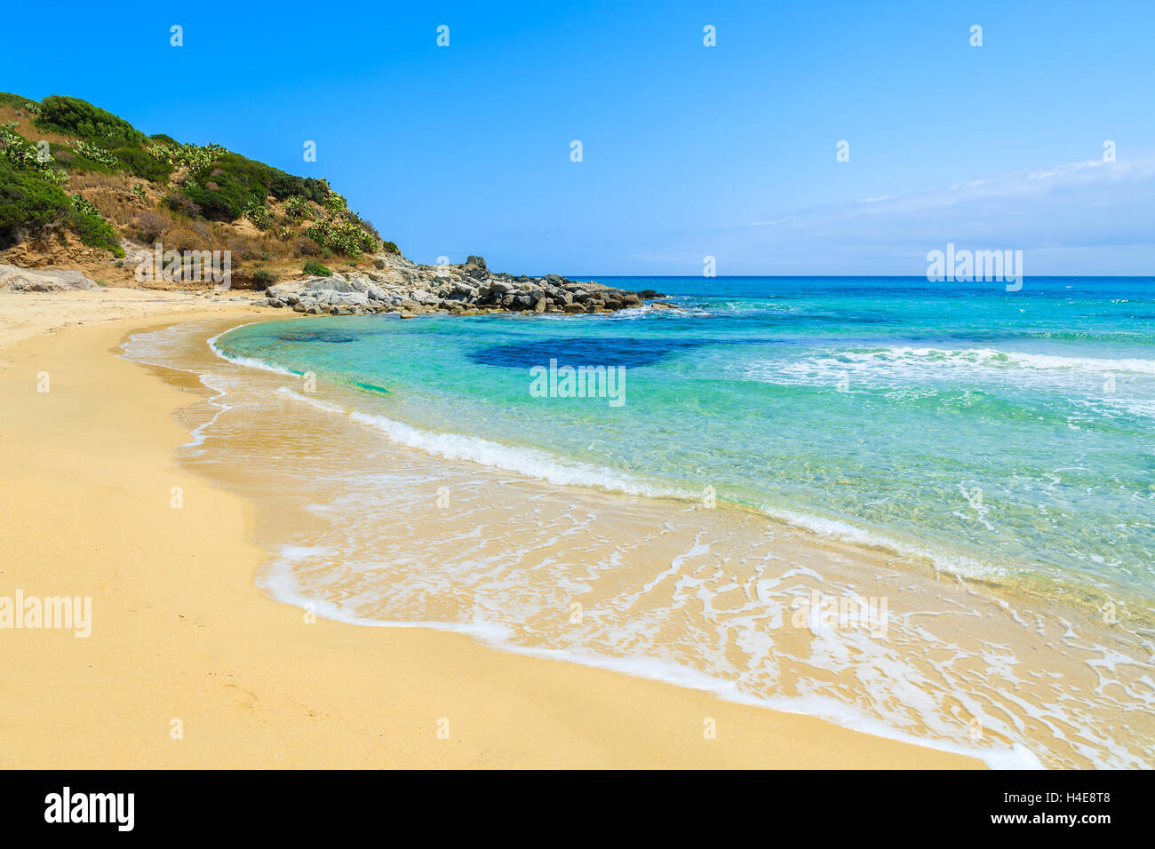Idyllischen Cala Sizias sand Strand und Türkis Meer, Insel Sardinien, Italien Stockfoto