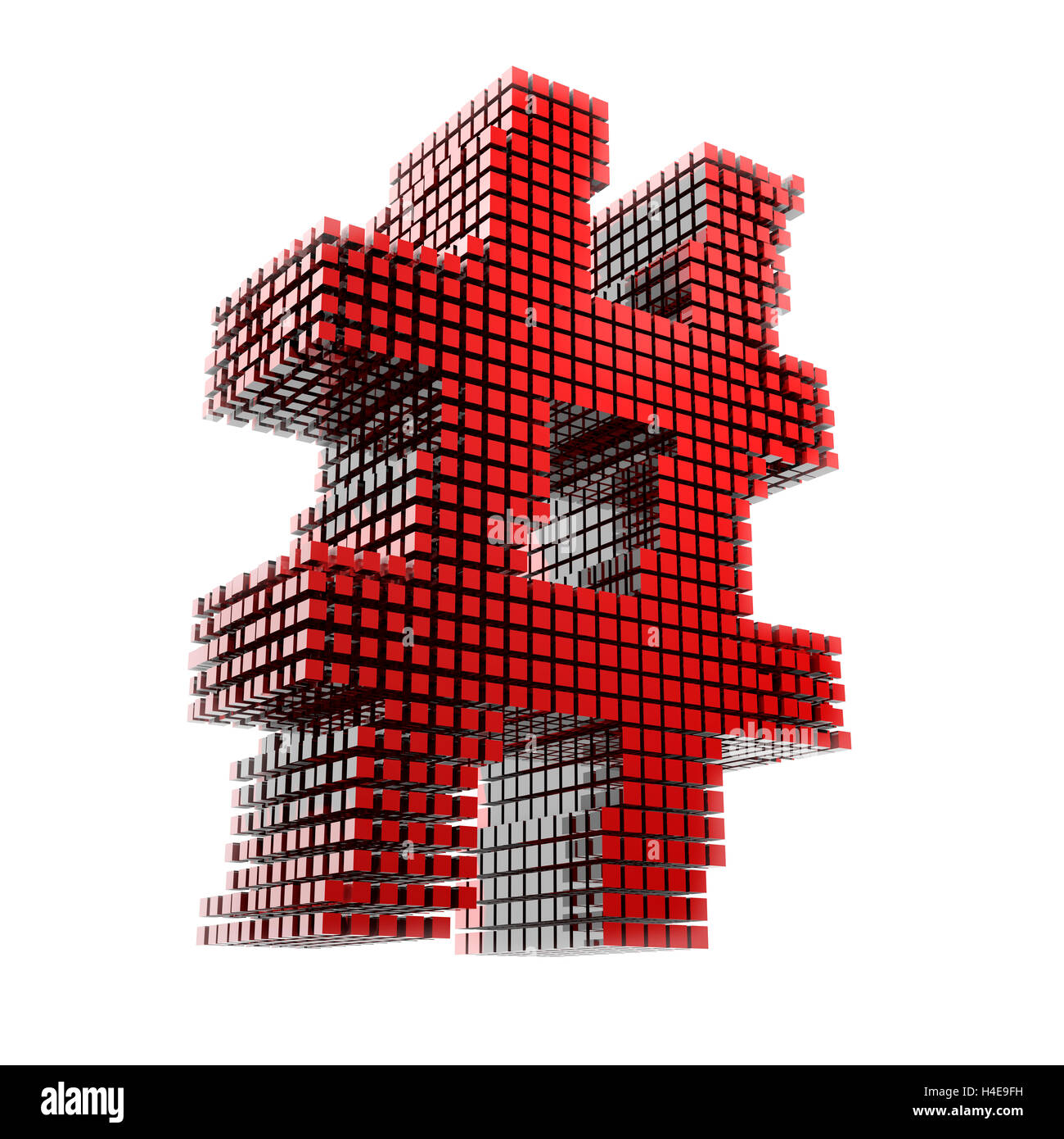 3D-Raute-Zeichen in rot Material Fragmente Digital vor weißem Hntergrund Stockfoto