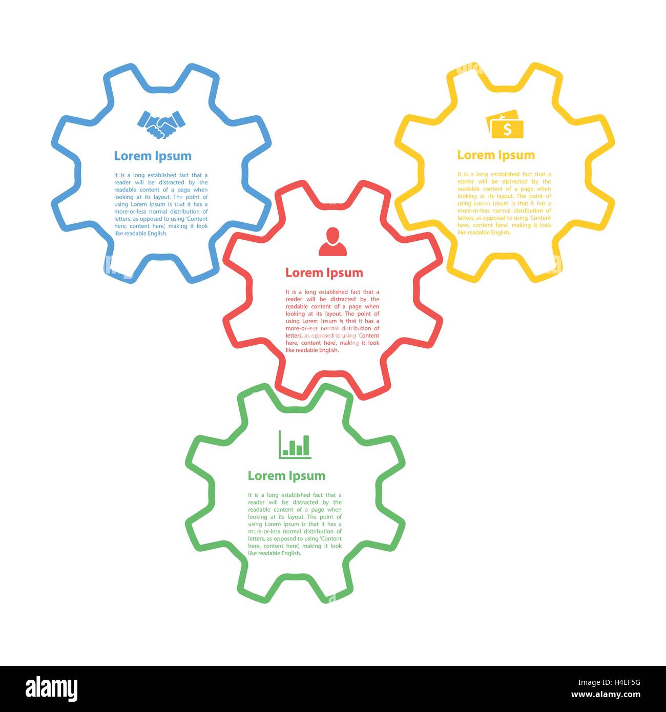 [EPS10] Infografik-Konzept: vier Gänge Linie Stil-Diagramm-Prozess-Vektor-Illustration Stock Vektor