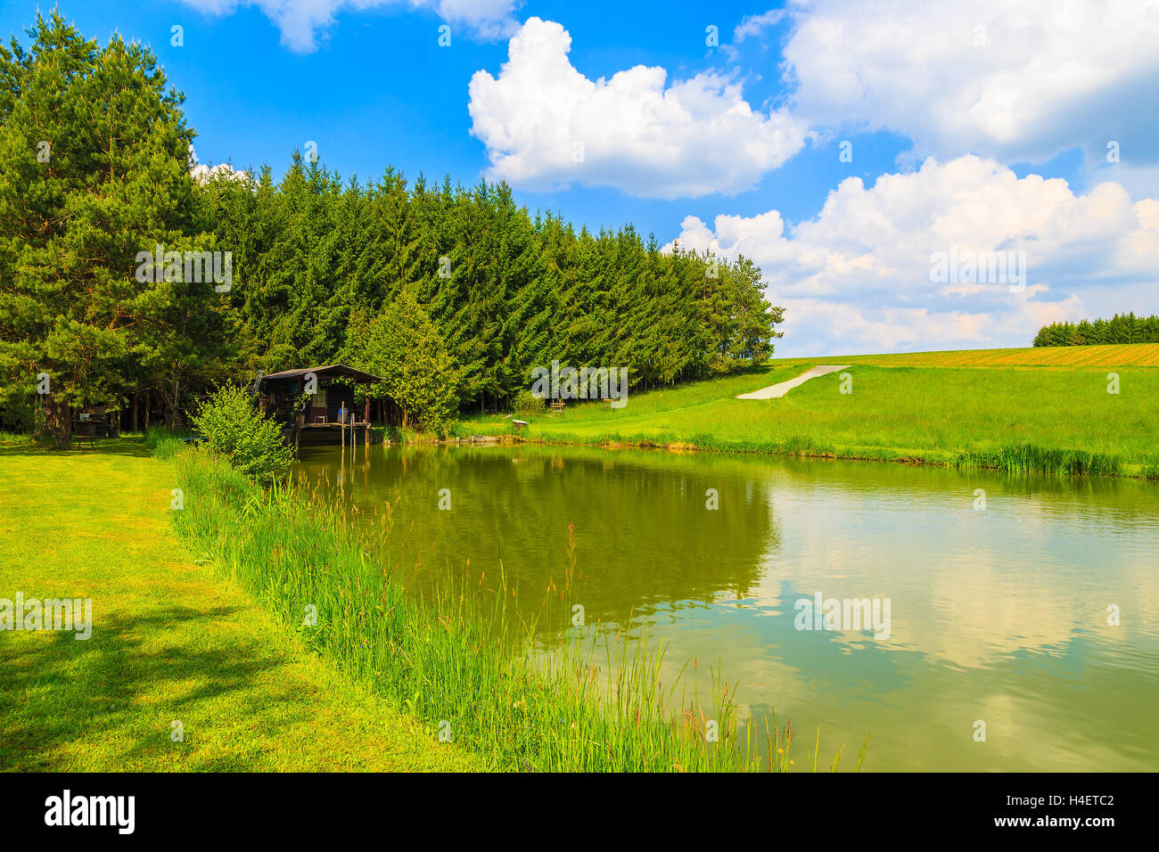 Ein kleiner See im wunderschönen Sommerlandschaft, Österreich Stockfoto