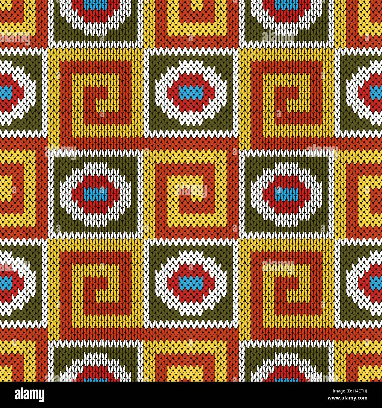 Nahtlose bunten geometrischen Vektor Strickmuster in gelb, orange, grünen, blauen, roten und weißen Farben als ein Gestrick Stock Vektor
