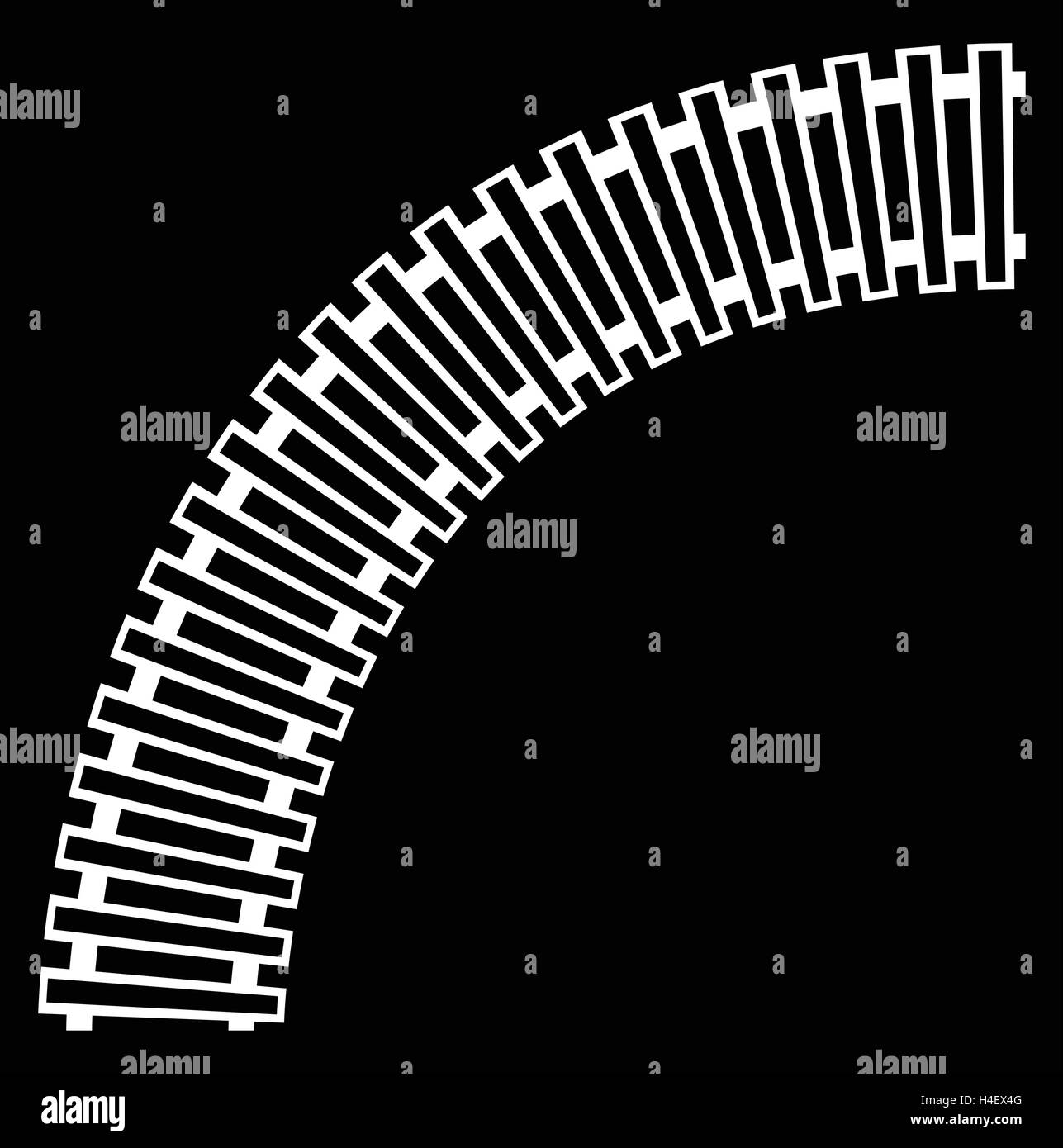 Geschwungene Bahnstrecke, Rail Track Silhouette isoliert Stock Vektor