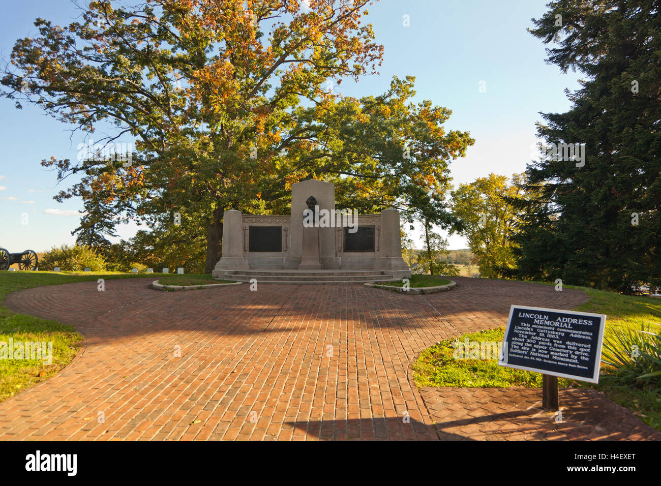 Lincoln-Adresse-Denkmal an der Soldaten Staatsangehörig-Kirchhof, Gettysburg National Military Park, Pennsylvania, USA Stockfoto