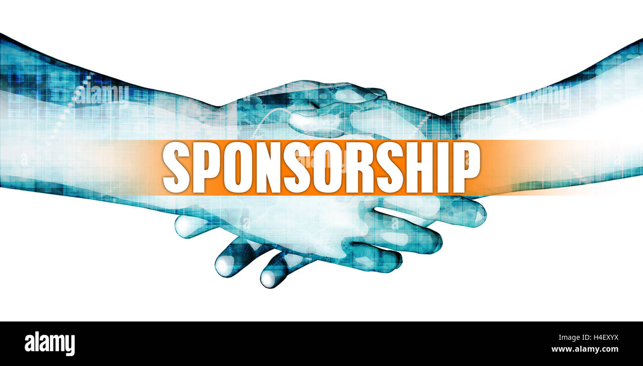 Sponsoring-Konzept mit Geschäftsleuten Handshake auf weißem Hintergrund Stockfoto