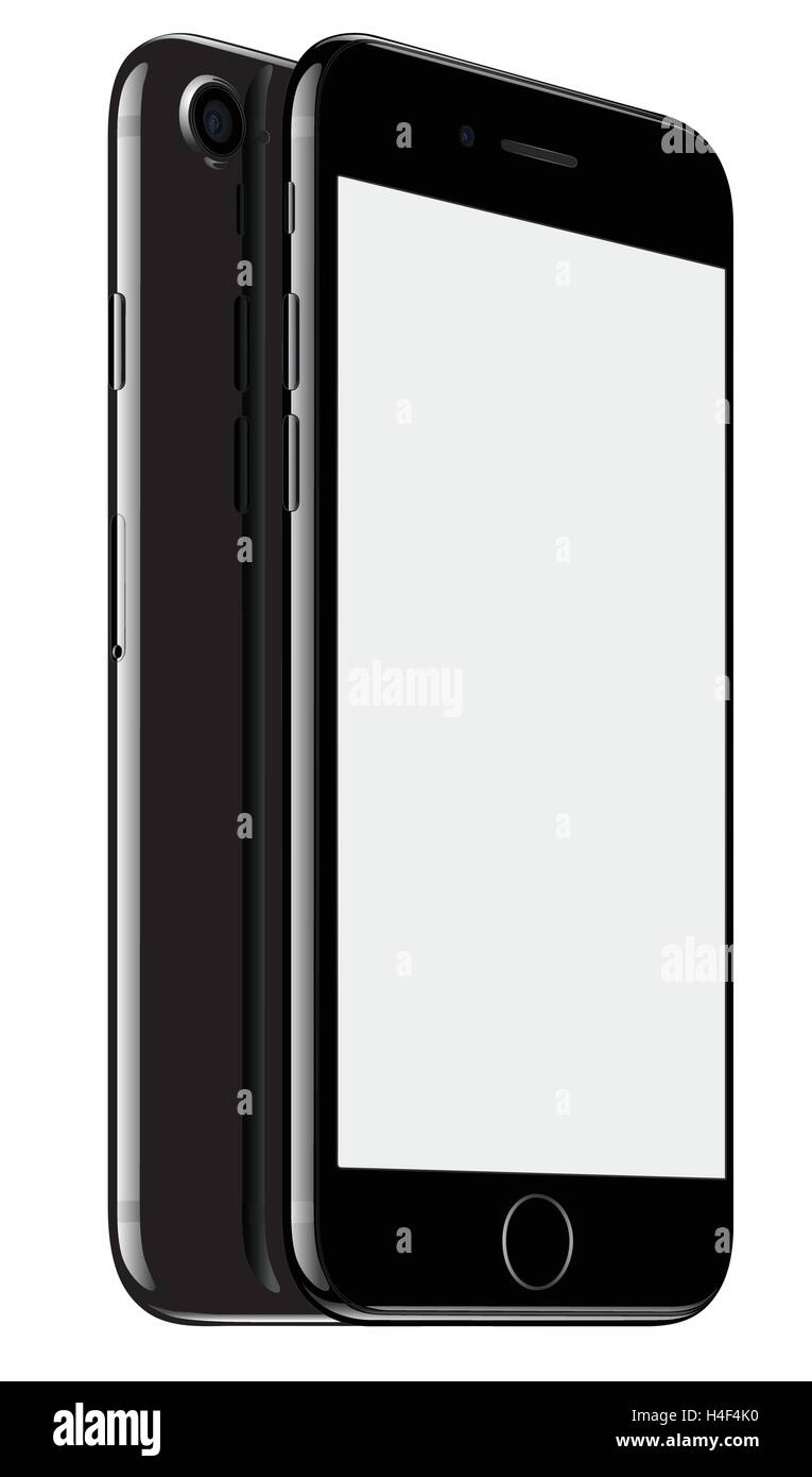 Vektor-Illustration von Jet Black iPhone 7 auf weißem Hintergrund. Geräte, leeren Bildschirm angezeigt. Stock Vektor