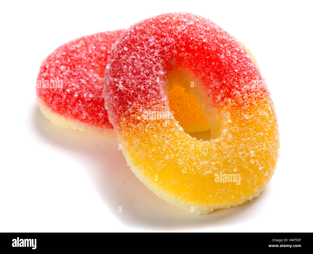 Bunte süßes Gelee Bonbons auf weißem Hintergrund Stockfoto