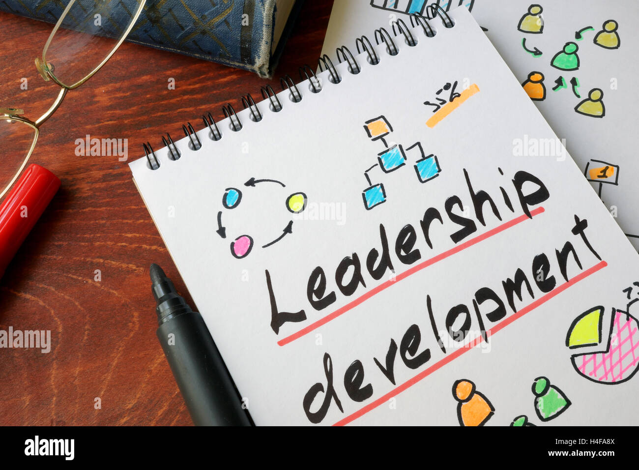 Führungskräfte-Entwicklung auf ein Papier geschrieben. Selbstverbesserung Konzept Stockfoto
