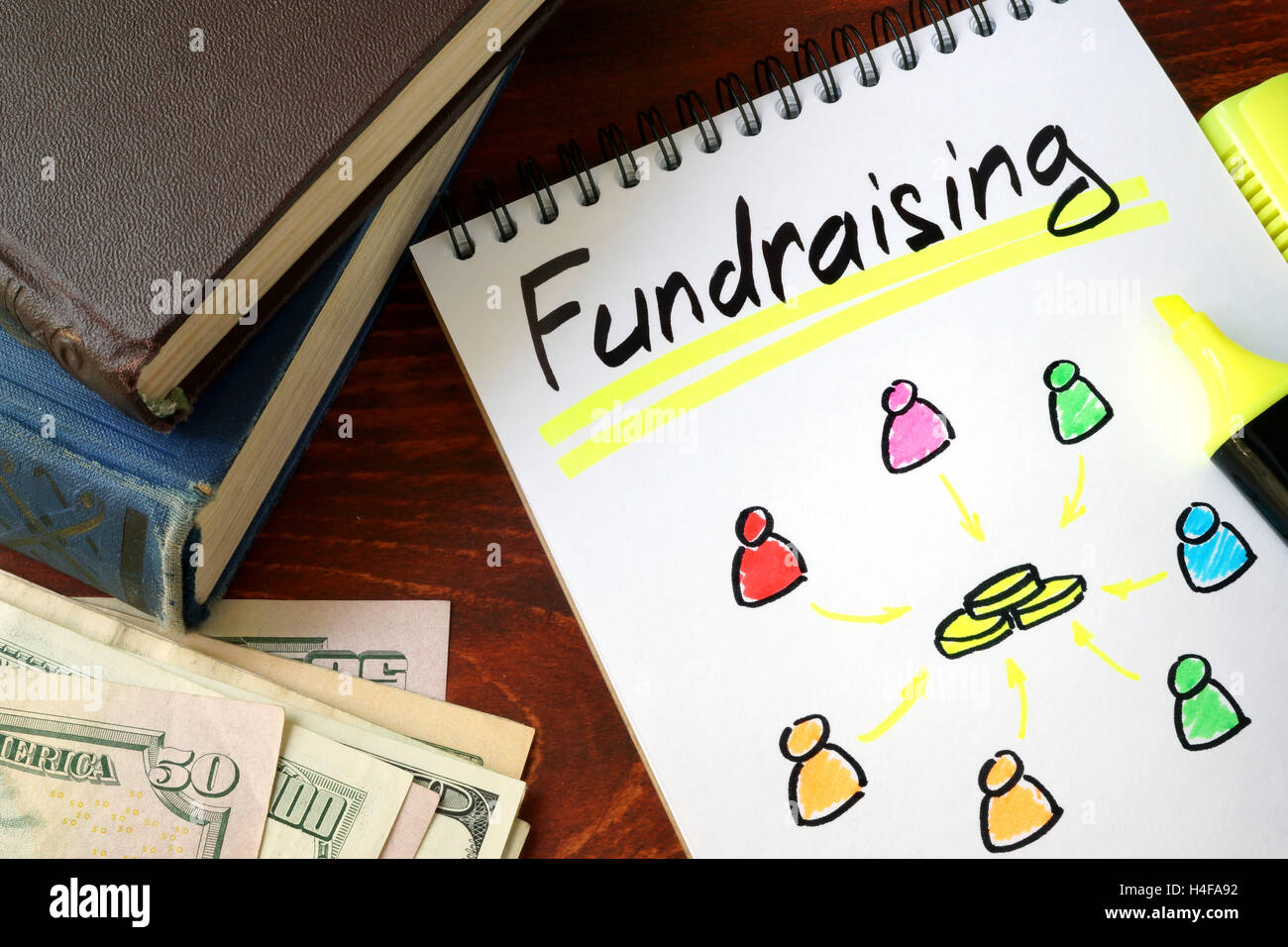 Fundraising in einem Editor geschrieben. Charity-Konzept. Stockfoto