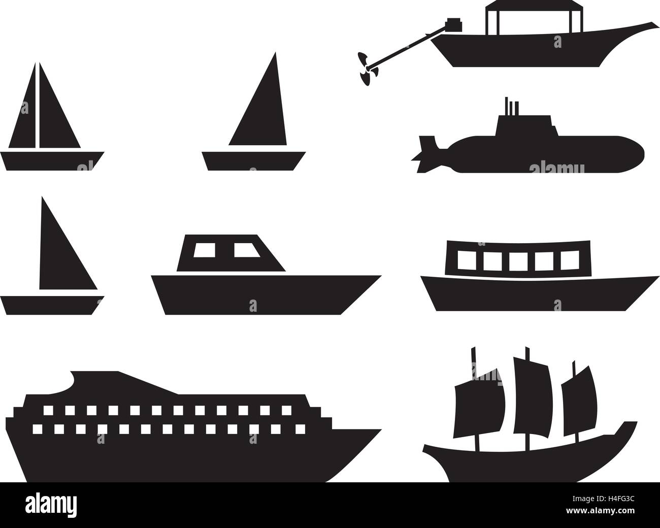 Schiff Und Boot Symbole Im Einfachen Stil Vektor Design Stock Vektorgrafik Alamy