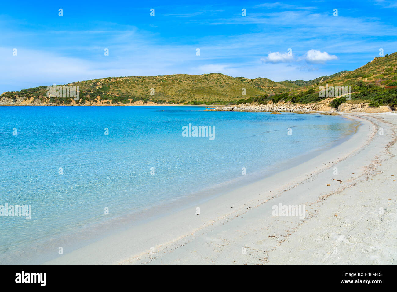 Idyllisches Paradies Strand von Punta Molentis Bucht, Insel Sardinien, Italien Stockfoto
