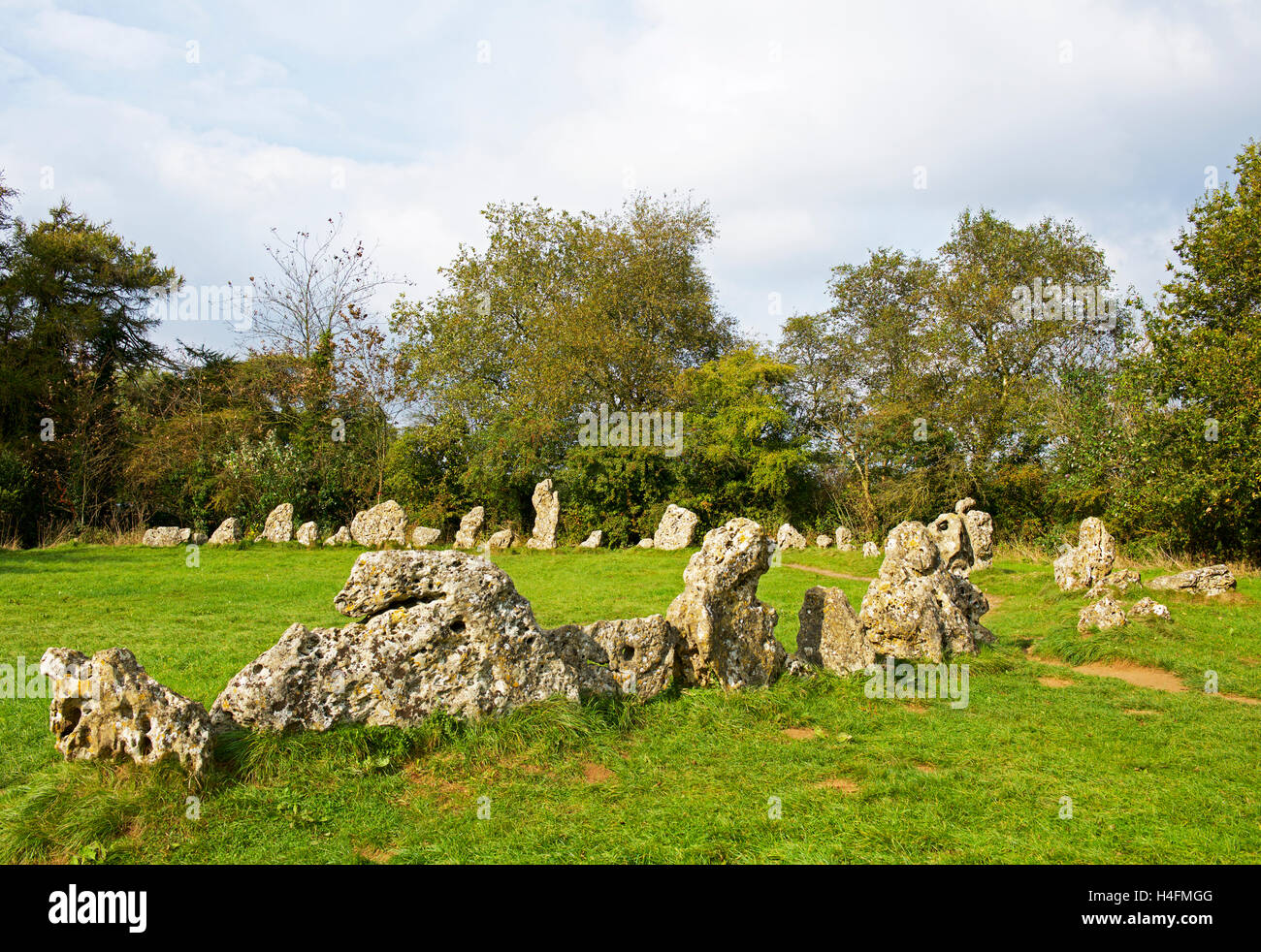 Die Rollright Stones, einen Steinkreis in der Nähe von Long Compton, an der Grenze von Oxfordshire und Warwickshire, England UK Stockfoto