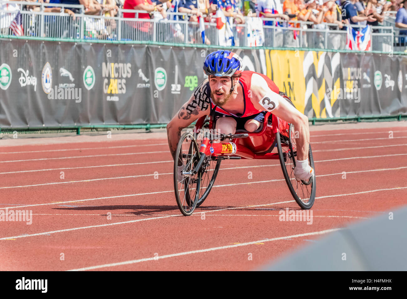 Chris Middleton des Vereinigten Königreichs konkurriert in einem Track-Event während der Spiele von Invictus am 10. Mai 2016 auf ESPN Wide World of Sports Complex in Orlando, Florida. Stockfoto