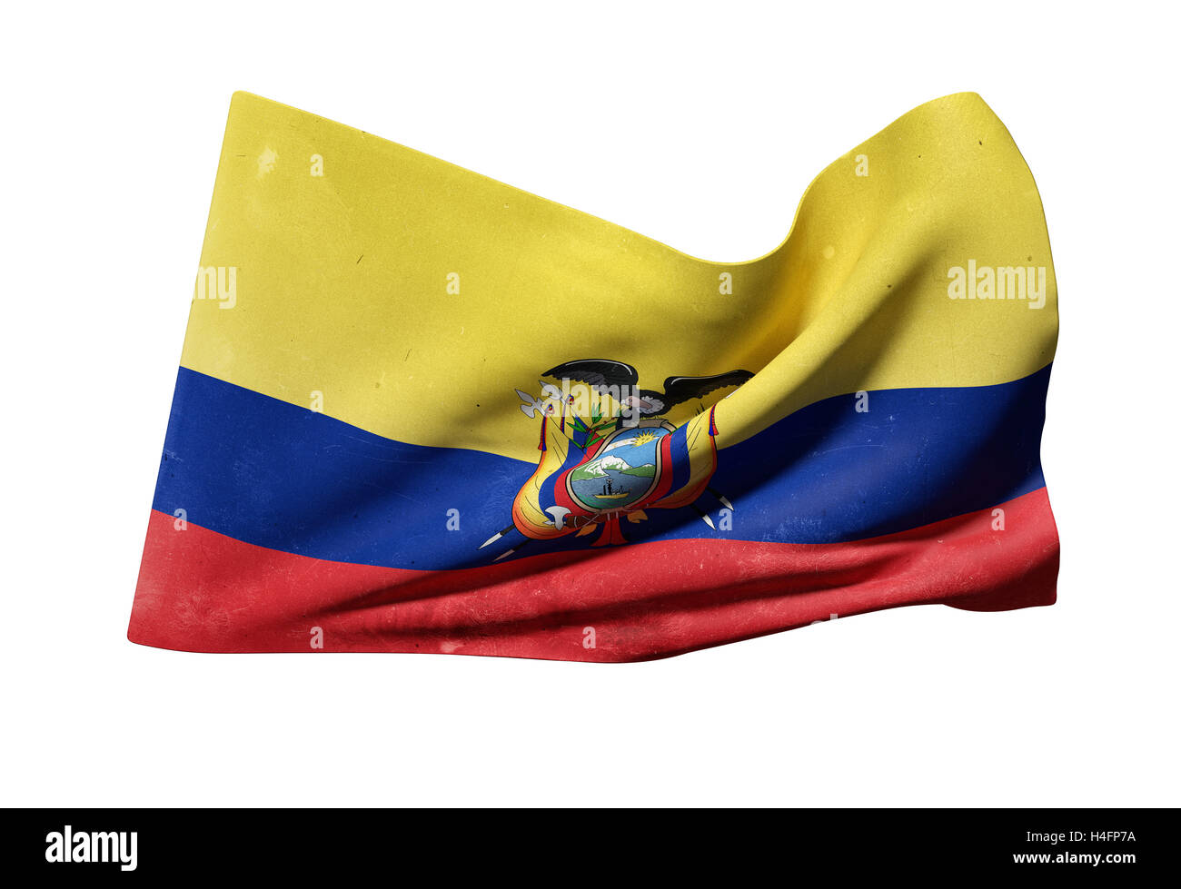 3D-Rendering ein alten und schmutzigen Republik Ecuador Fahnenschwingen auf weißem Hintergrund Stockfoto