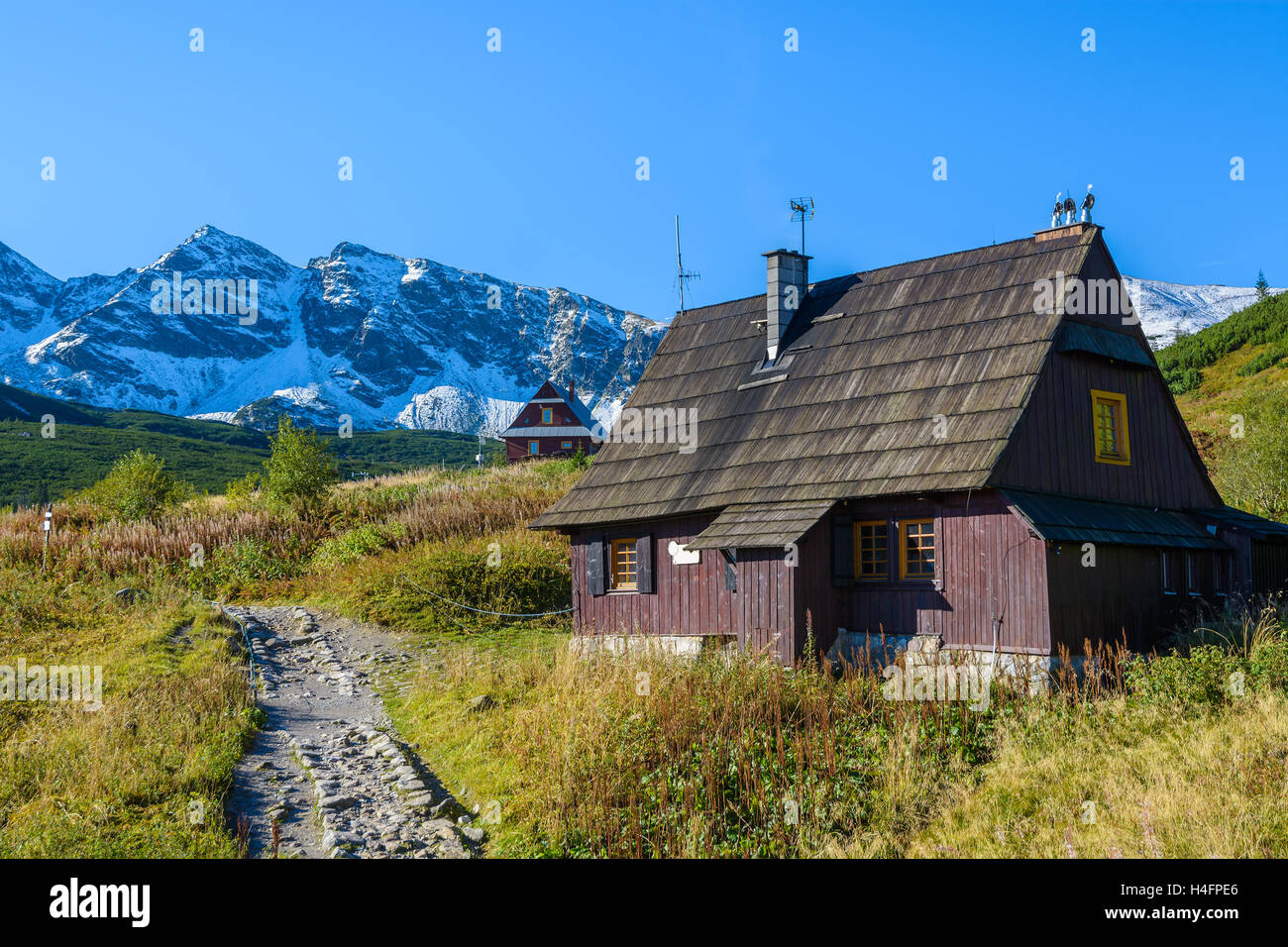 Hölzerne Hütten in Gasienicowa Tal, hohe Tatra, Polen Stockfoto