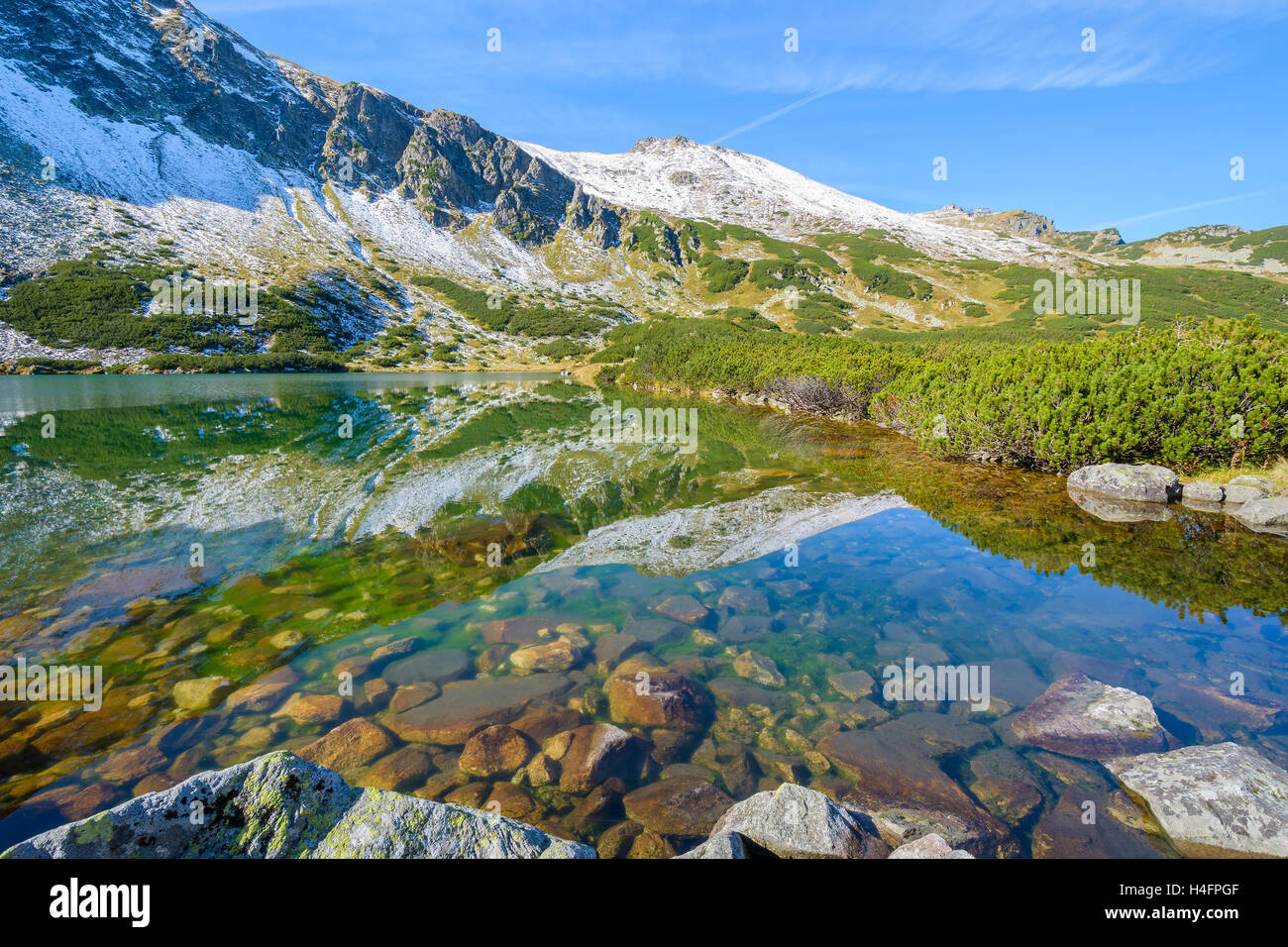 Grünes Wasser Bergsee im Gasienicowa Tal, hohen Tatra, Polen Stockfoto
