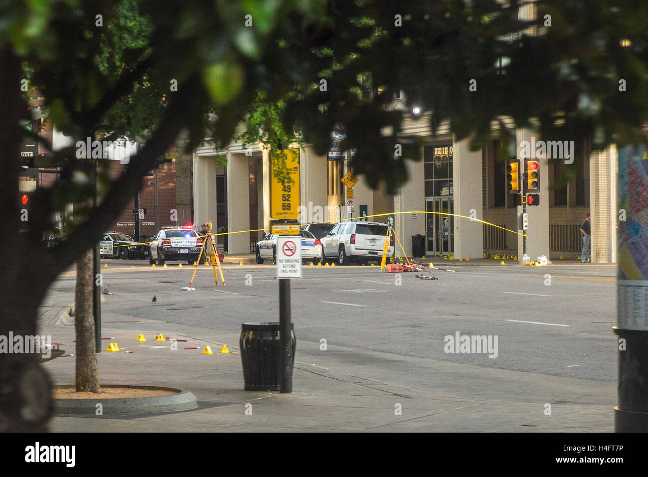 Tatort am Schnittpunkt von N. Lamar und Elm Street in Dallas, TX Stockfoto