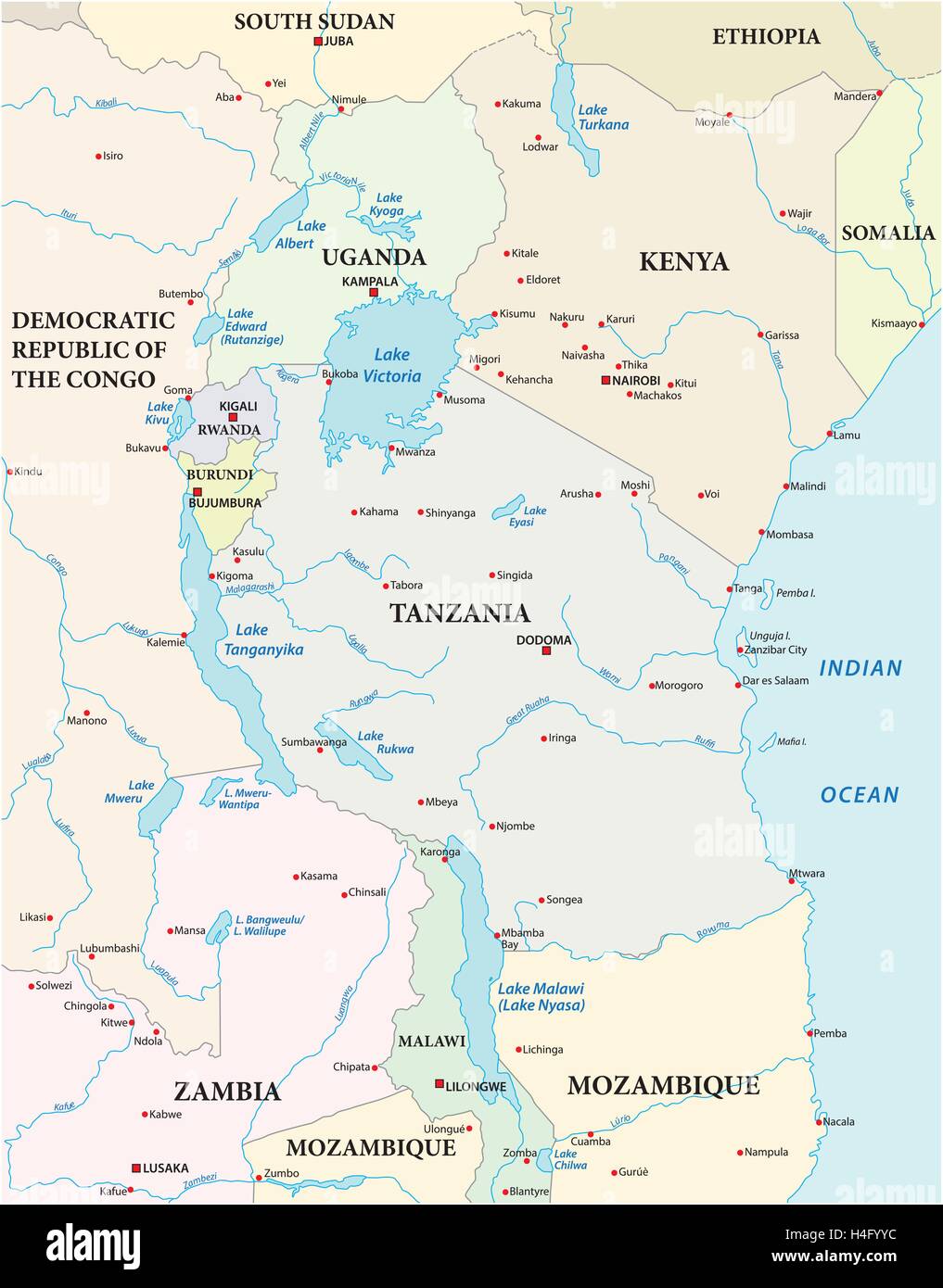 Karte der großen afrikanischen Seen Stock Vektor