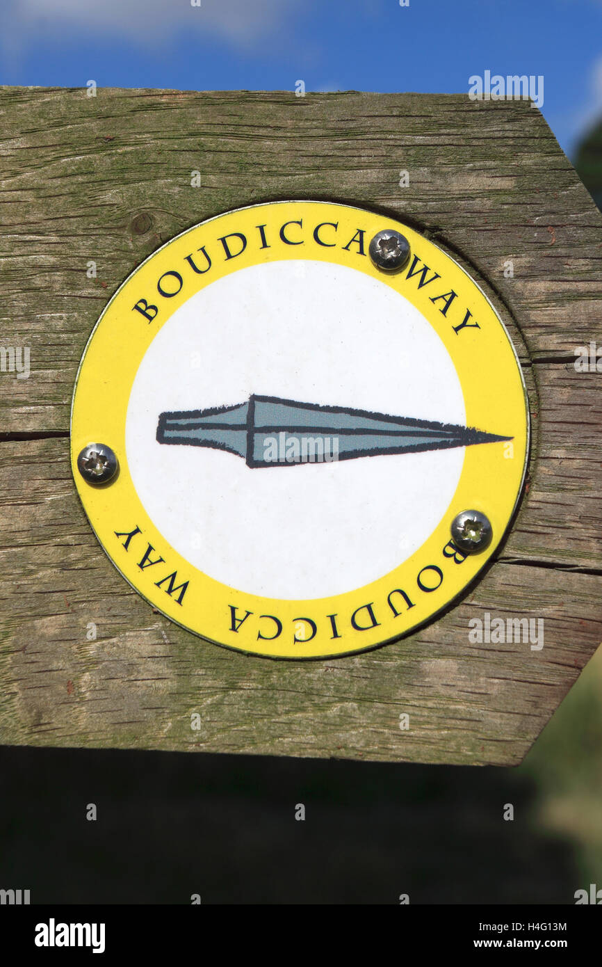 Boudicca Weg Fußweg Sign, Dorf Shimpling, Norfolk County, England, Großbritannien, UK Stockfoto