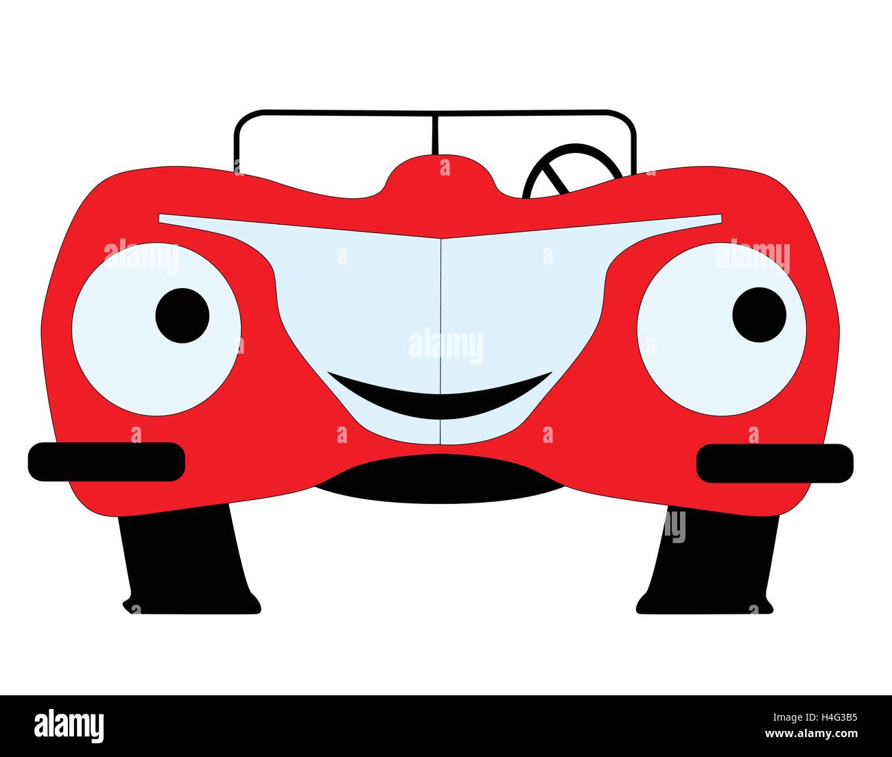 Roten Cartoon-Motorwagen mit Gesicht isoliert auf weiss Stock Vektor