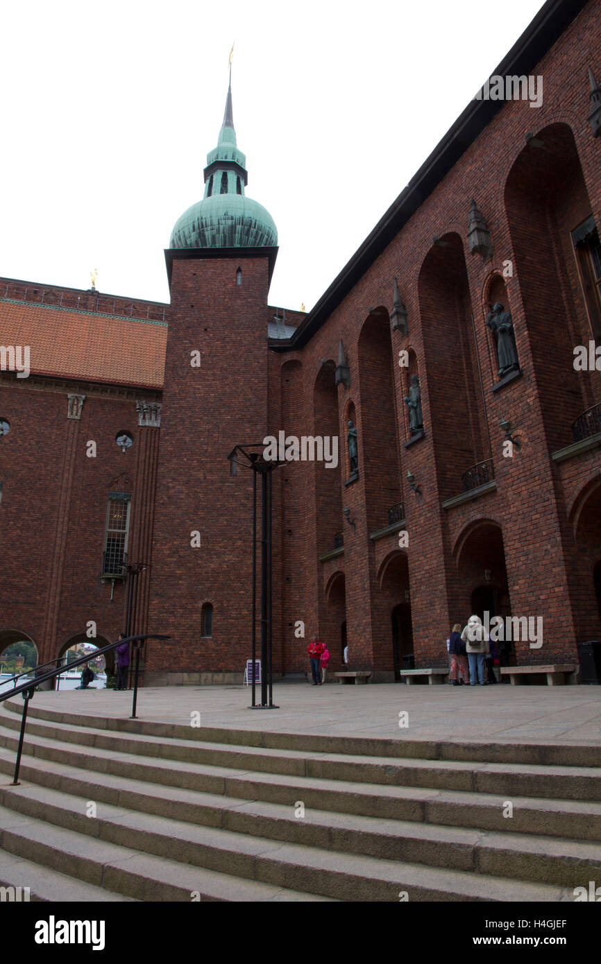 Berühmt als Heimat der jährlichen Friedens-Nobelpreis-Bankett, das Rathaus von Stockholm ist eine der meistbesuchten Sehenswürdigkeiten Schwedens. Stockfoto