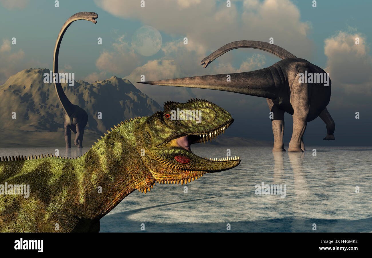 Omeisaurus & eine Yangchuanosaurus Dinosaurier Stockfotografie Alamy