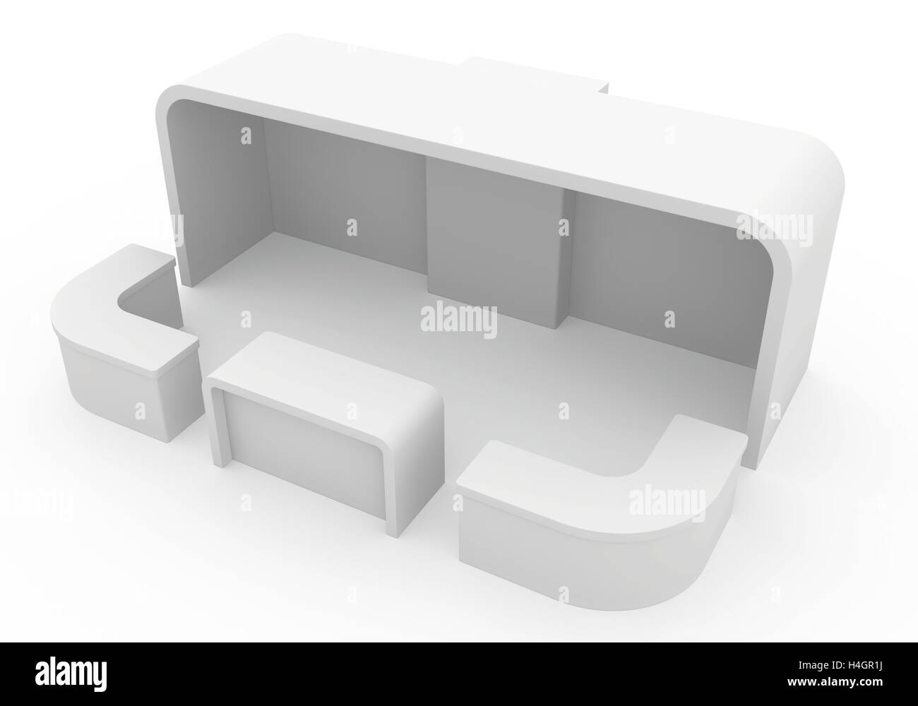 Leerer Messestand. 3D Render isoliert auf weißem Hintergrund Stockfoto