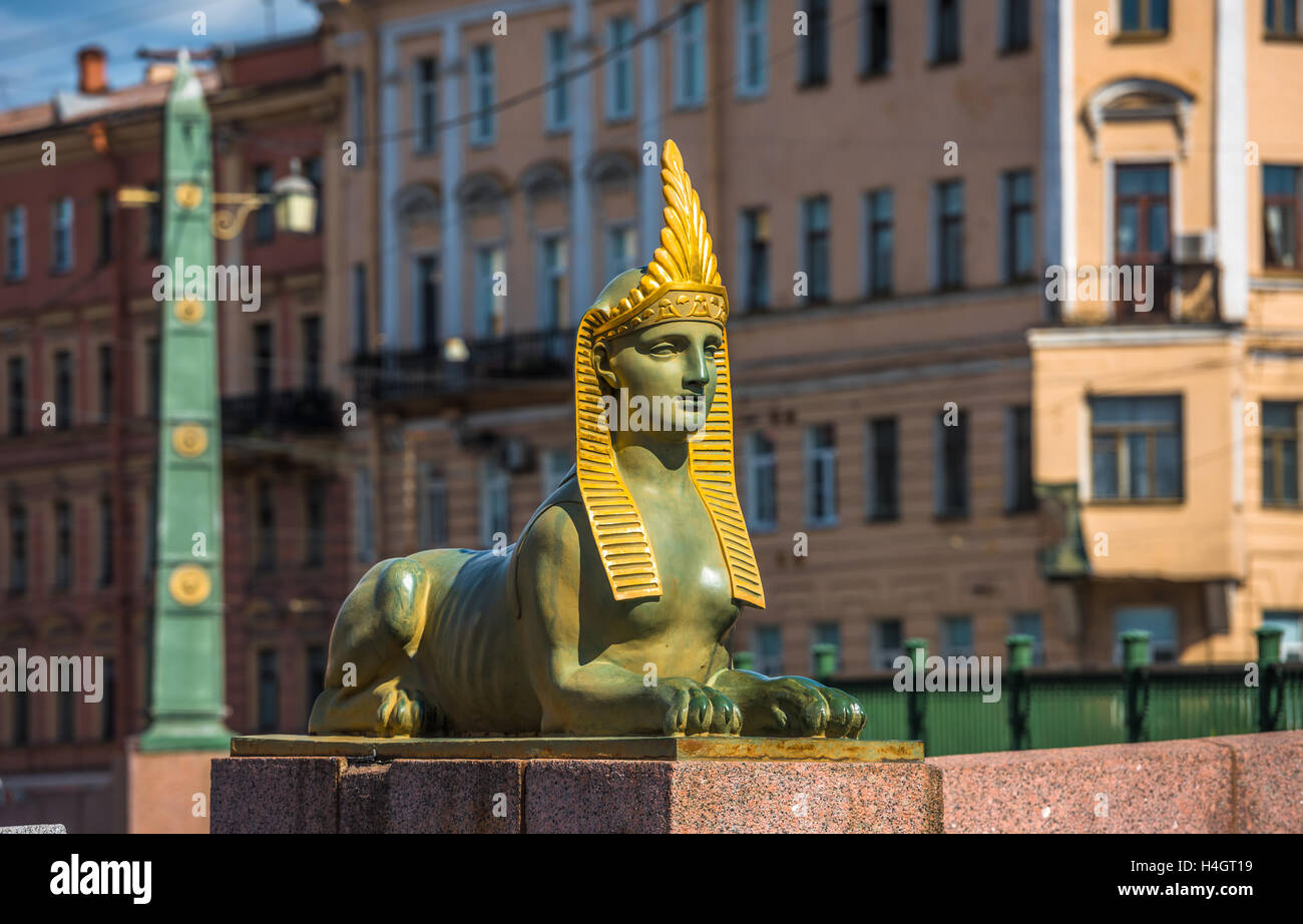 Sphinx der ägyptische Brücke über den Fluss Fontanka, Sankt Petersburg, Russland Stockfoto