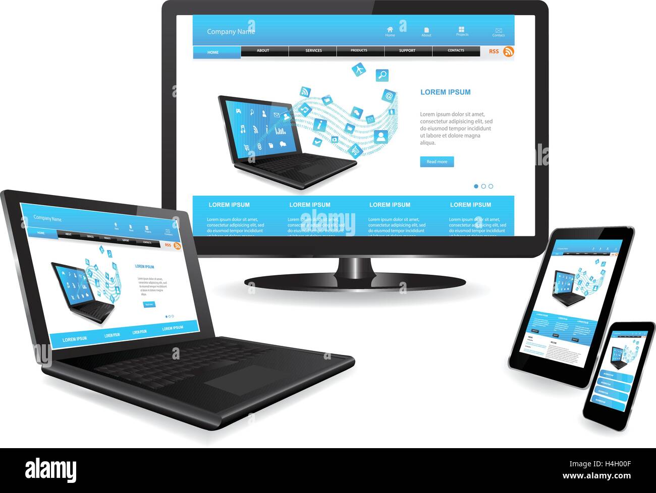 Ansprechende Website Vorlage auf mehreren Geräten Stock Vektor