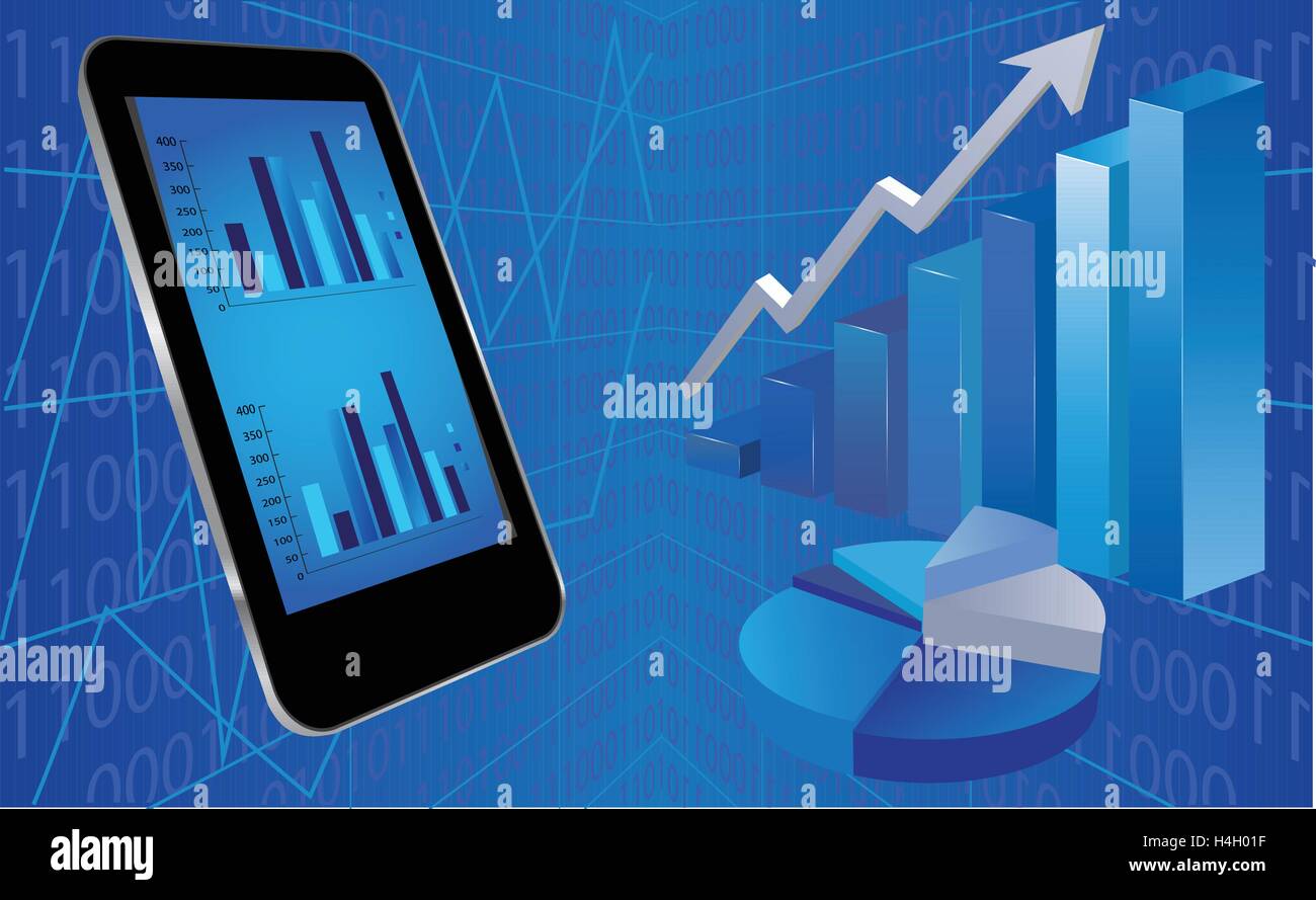 Farbe Abbildung des Wirtschafts- und Finanz-Charts und Smartphone Stock Vektor