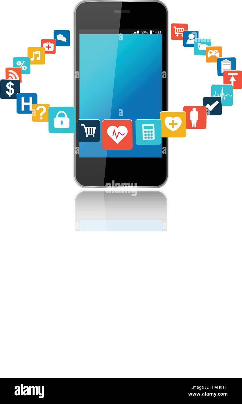 Smartphone mit Wolke aus bunten Programmsymbole Stock Vektor