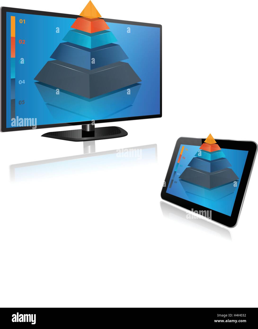 Smart Tv und Tablet-Bildschirm mit 3d Grafik Stock Vektor