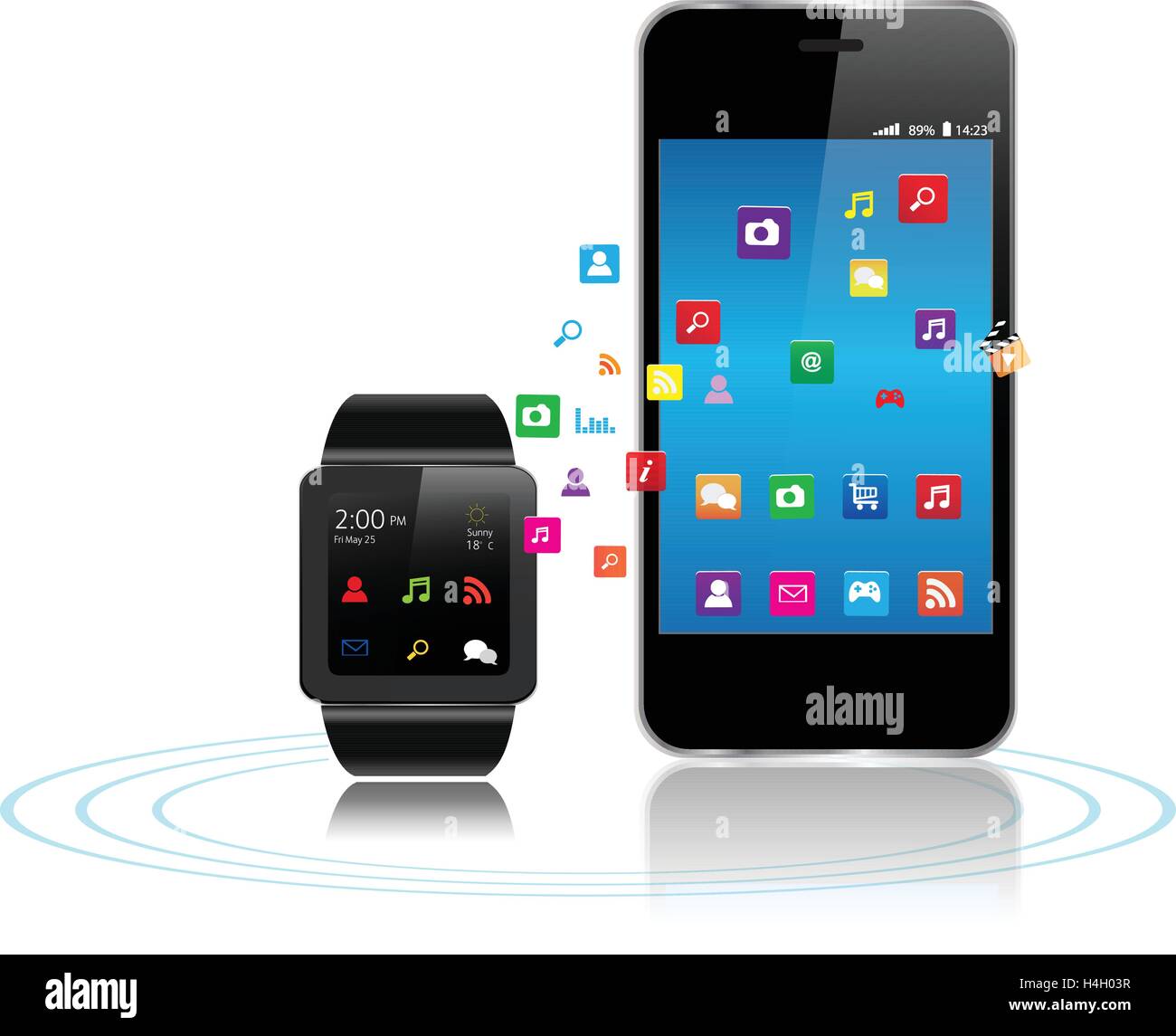 Black-Touchscreen-Smartphones mit bunten Anwendungssymbole sharing Stock Vektor