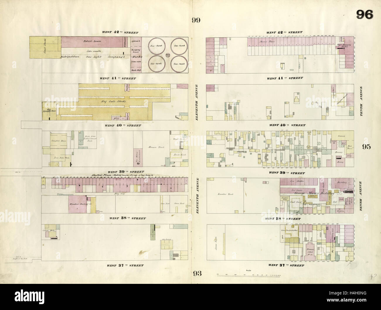 Platte 96: Karte von West 42nd Street, 10. Avenue, Twelfth Avenue West 37th Street begrenzt. 1857, 1862, Perris und Browne Stockfoto