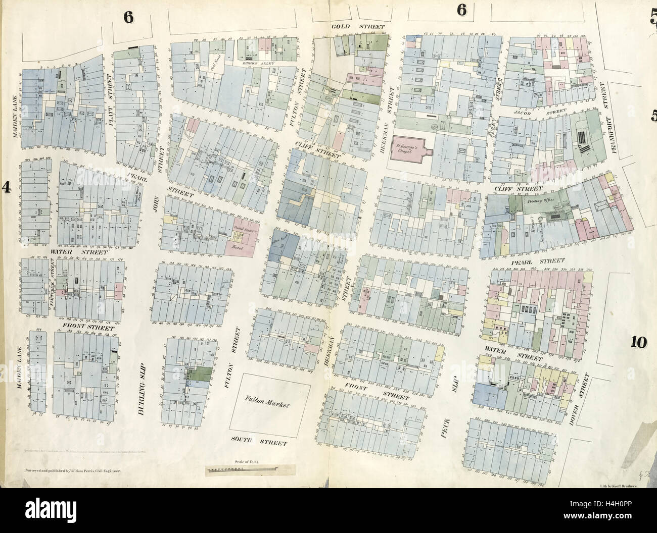 Tafel 5: Karte von Frankfort Street, Franklin Square, Dover Straße, Südstraße, Maiden Lane, Gold Street begrenzt. 1857, 1862 Stockfoto
