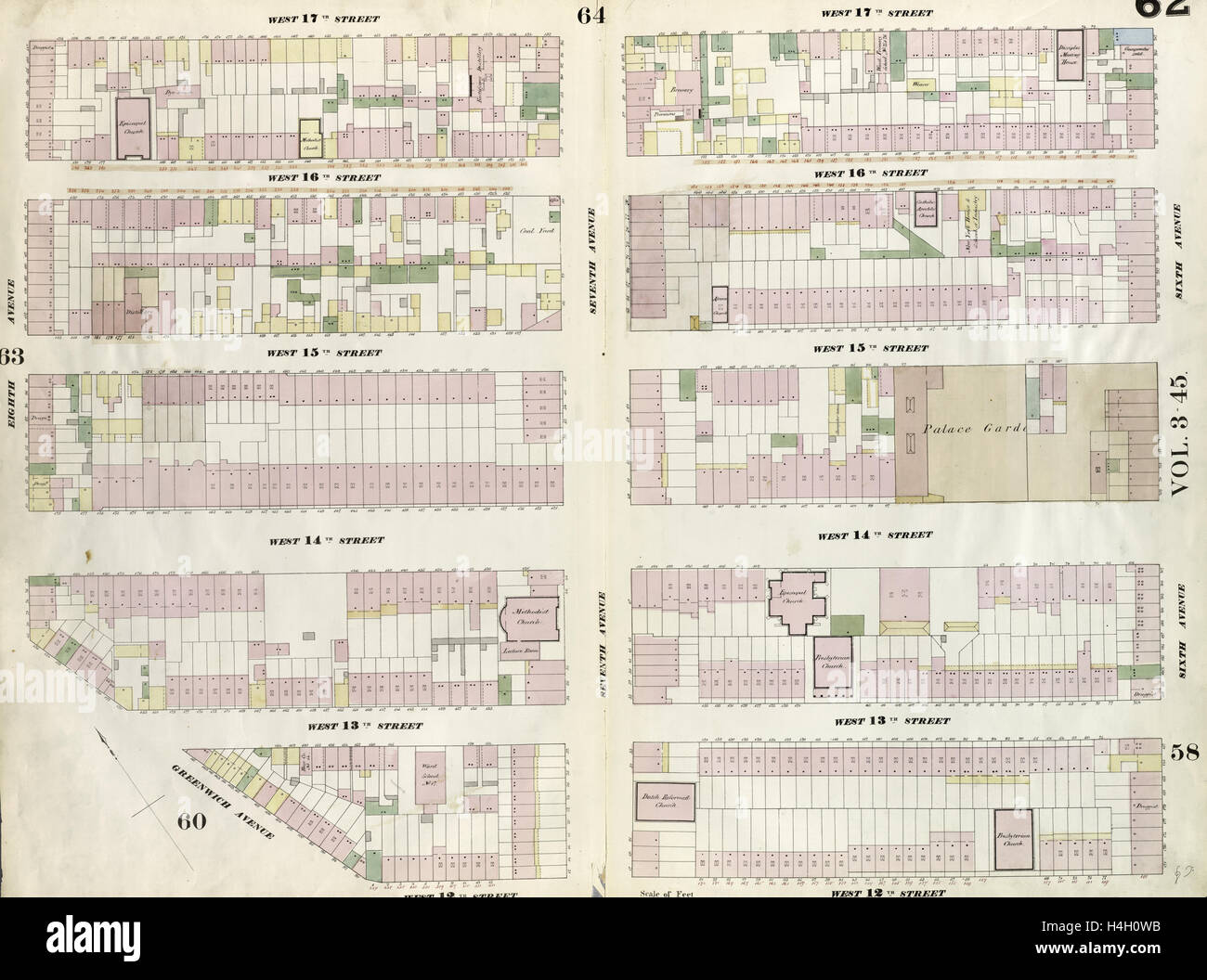 Platte 62: Karte von West 17th Street, Sixth Avenue, 12th Street, Greenwich Avenue, Eighth Avenue begrenzt. 1857, 1862 Stockfoto