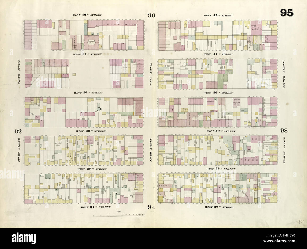 Platte 95: Karte von Tenth Avenue, achte Avenue, West 42nd Street und West 37th Street begrenzt. 1857, 1862, Perris und Browne Stockfoto