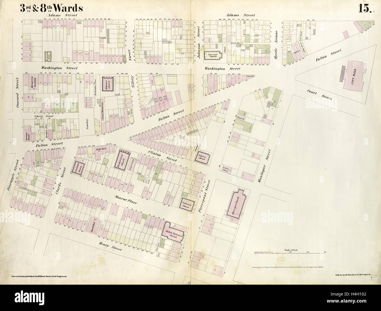 Tafel 15: Karte von Ananas Street, Fulton Avenue, Concord Street, Adams Street, Willoughby Street Court Street begrenzt Stockfoto