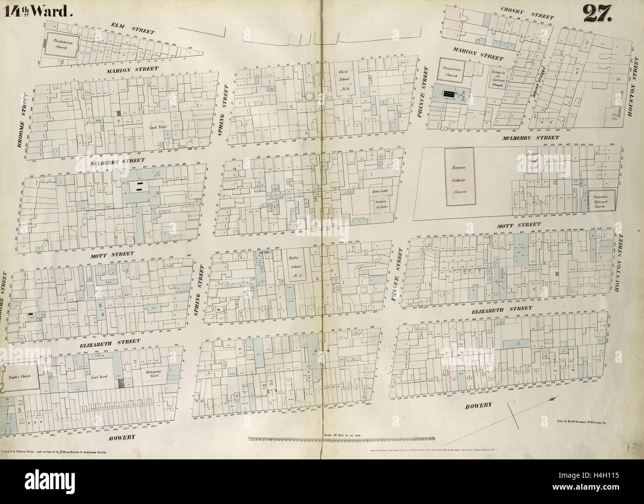 Tafel 27: Karte von Houston Street, Bowery, Broome Street, Elm Street, Prince Street, Crosby Street begrenzt. 1852, 1854 Stockfoto