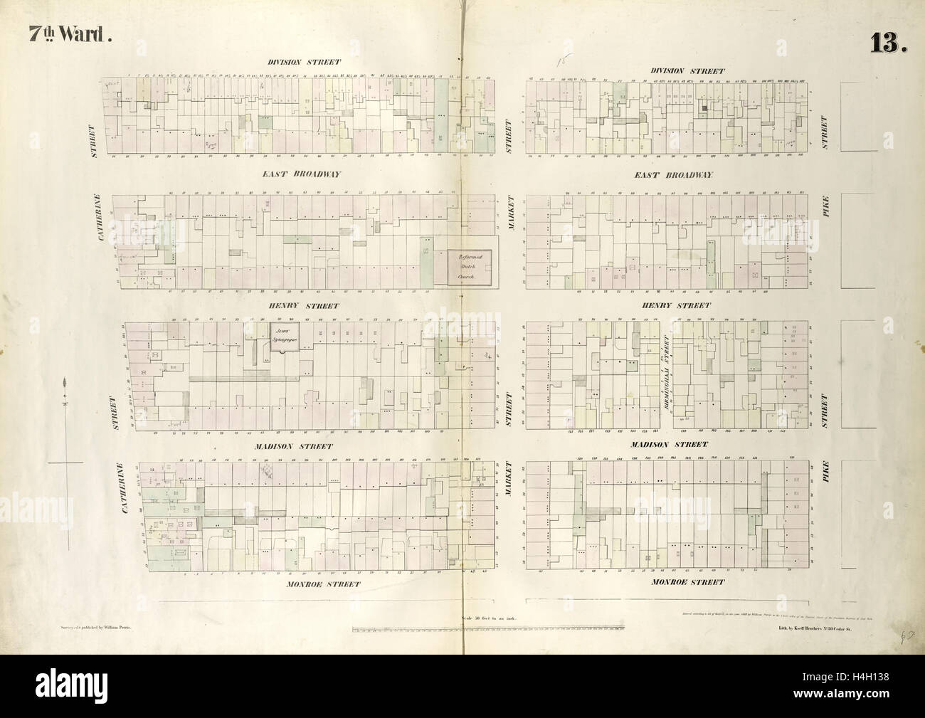 Tafel 13: Karte begrenzt durch Division Street, Pike Street, Monroe Street, Catherine Street 1852, 1854, William Perris, New York Stockfoto