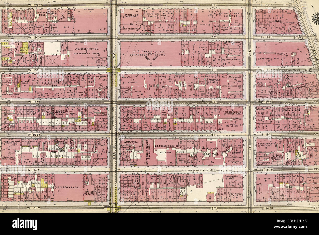 Tafel 43: Begrenzt durch W. 20th Street, Broadway, Washington Square, E. 14th Street, W., 14th Street und Seventh Avenue, New York Stockfoto