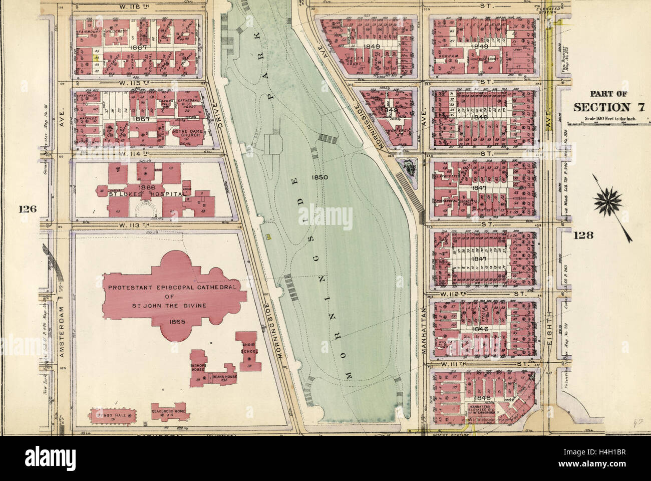 Platte 127: Begrenzt durch W. 116th Street, Eighth Avenue, Kathedrale Parkway und Amsterdam Avenue, New York, USA Stockfoto