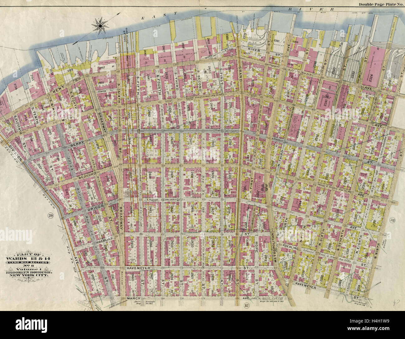 Teil der Bezirke 13 & 14. Kartenausschnitt, Nr. 8, Band 1, Brooklyn Borough, New York City zu landen. Stockfoto