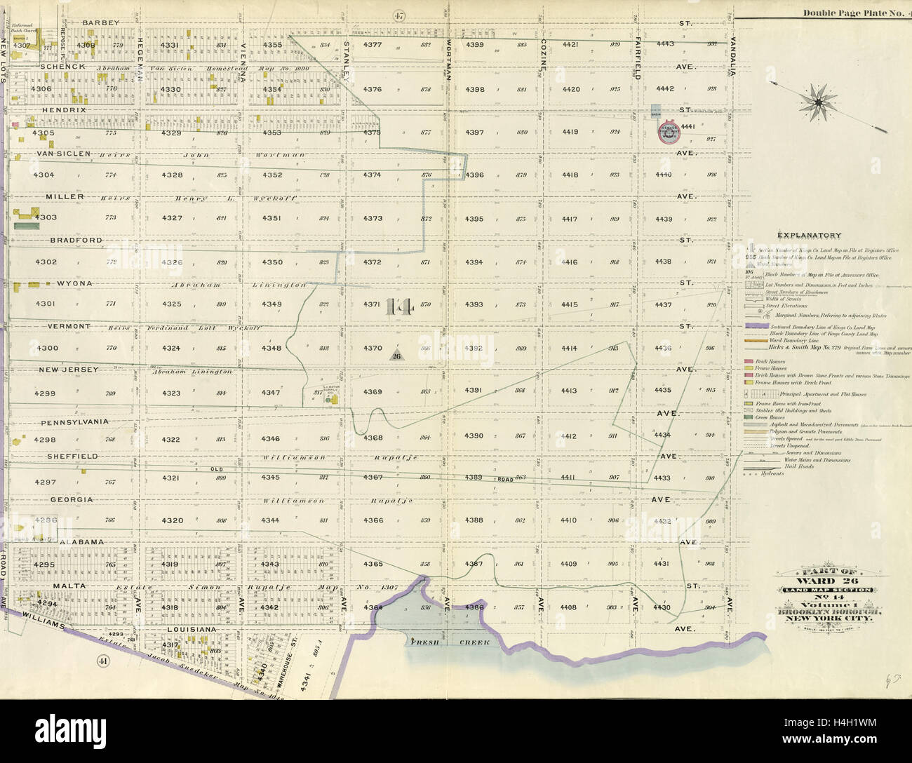Ein Teil der Gemeinde 26. Land-Kartenausschnitt, Nr. 14. Band 1, Brooklyn Borough, New York City. Stockfoto